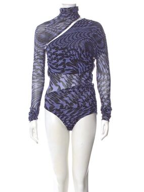 Mugler Black and Lavender Abstract Print Sheer Bodysuit
